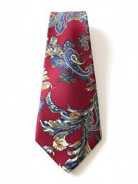 Halston III Paisley Silk Tie USA Made Red Blue Gold Italian Silk Classic Mens